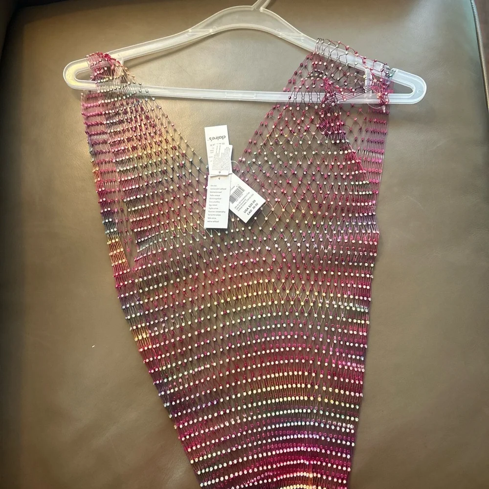 Sexy Shiny Rhinestone Rainbow 🌈Mesh Summer Crop Top Stretchy - Picture 3 of 17